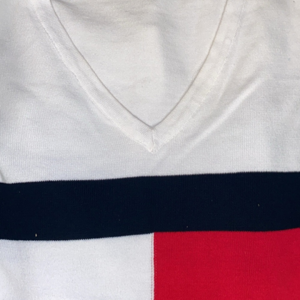 Tommy Hilfiger V-Neck Sweater - White, Navy, Red